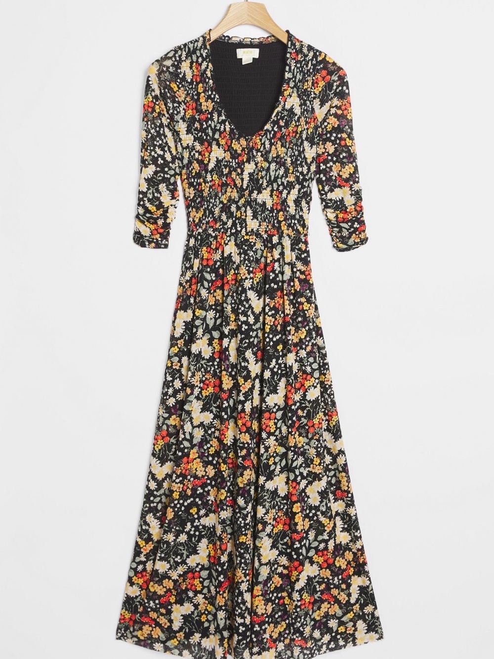 Maeve Black Floral Maxi Dress with Red and Cream Accents